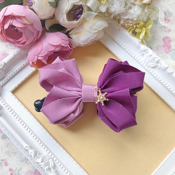 質感拼色蝴蝶結相交夾-紫色