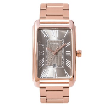 Tyche 命運 羅馬方形腕錶 [小錶面] 灰面-鋼鍊帶玫金