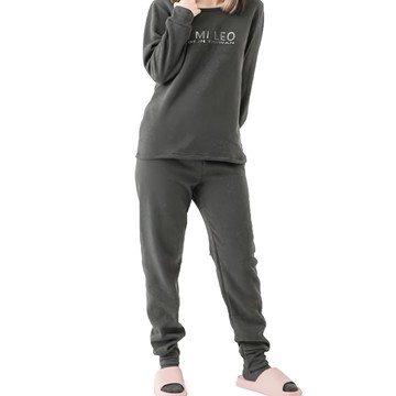 MI MI LEO 保暖刷毛居家LOGO休閒服  2XL  深灰色 + 白LOGO