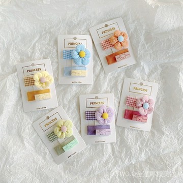 【臺灣出貨】韓版兒童髮夾韆鳥格花朵布藝BB夾方塊貼布碎髮夾寶寶側邊夾飾品 DOVY