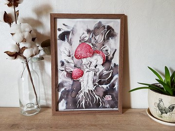 原創水彩手繪混合技法-蘑菇