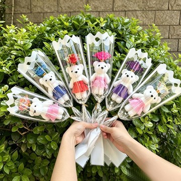 ❀【花中世界】❀跨境單隻小熊金箔花束仿真花玫瑰花卡通創意小禮品情人節七夕禮物