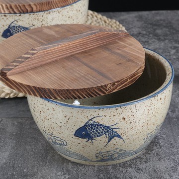 大號復古湯盆陶瓷小號和面盆帶蓋冷鍋串串缽缽雞專用深碗水煮魚盆