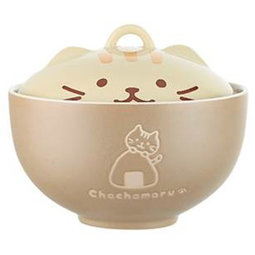 Mass 生活好物 日式貓咪陶瓷泡麵碗 附蓋 可微波湯碗/宵夜餐碗 550ml  1個  黃毛貓 淺咖色