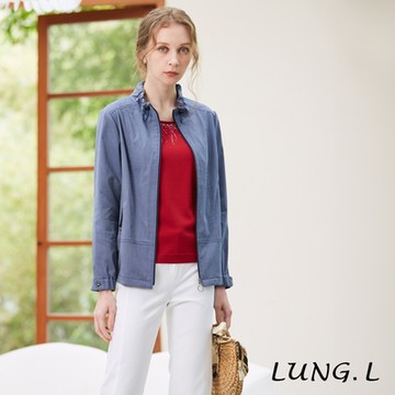 LUNG.L林佳樺 藍色領抽褶長袖拉鍊外套LQ12C50