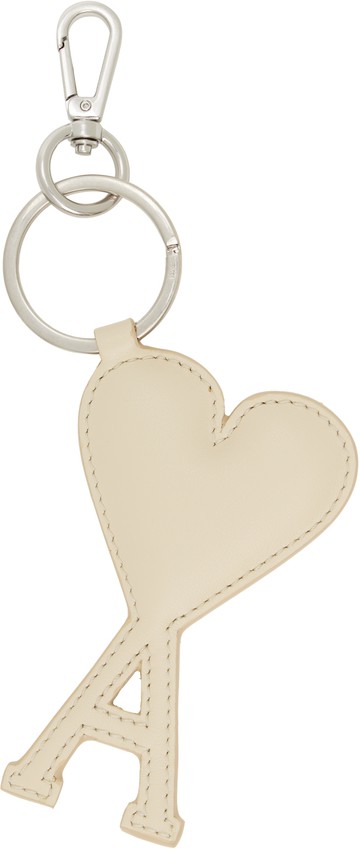 AMI Paris 银色 & 米色 Leather Ami de Coeur 钥匙扣