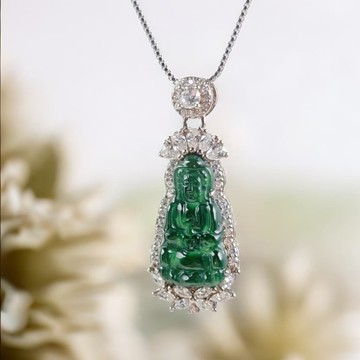 冰種老坑綠翡翠觀音菩薩項鍊 925純銀 | 天然翡翠A貨 | 送禮