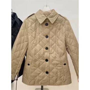 春秋英倫老錢風經典款棉衣B家短款棉服女復古菱形格修身棉襖外套