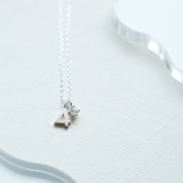 數字 & 4月誕生石項鍊 純銀 925