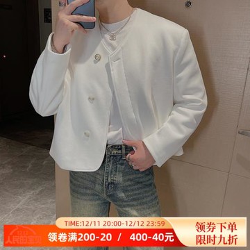 王嘉爾同款中式小香風外套時尚簡約無領珍珠扣短款夾克氣質上衣潮