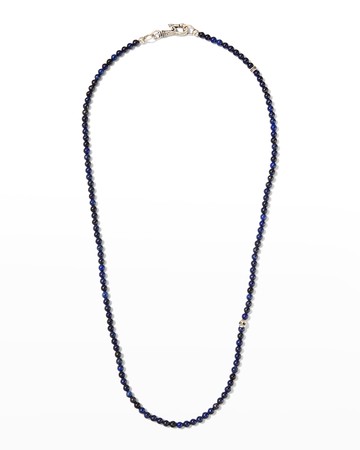 Men's Skull Lapis Beaded Necklace, 24"L