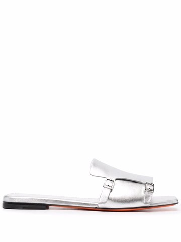 Santoni - metallic slip on leather sandals - women - Leather/Leather/Leather - 37.5 - Silver