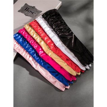 新娘禮服搭配多色手套舞臺表演出晚宴會長款彈力袖套緞面開車袖套