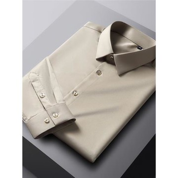 絲滑無痕襯衣商務正裝高級感長袖襯衫男士春秋裝純色免燙修身寸衫