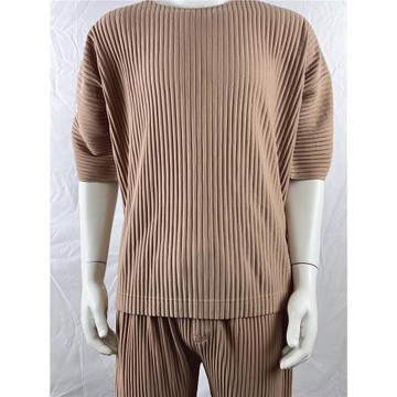 三宅衣庫褶皺圓領情侶裝純色寬松休閑薄款透氣夏季短袖T恤男JK020