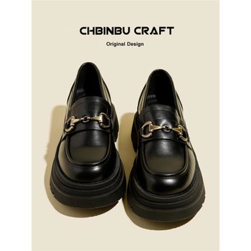 樂福鞋女2024春秋夏季新款英倫小皮鞋女真皮厚底內增高單鞋顯腳小