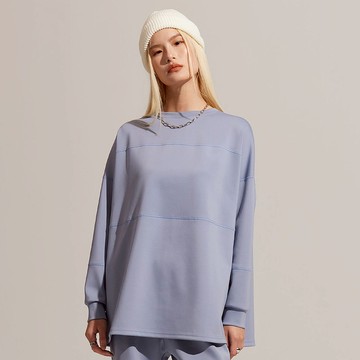 REBOOT動能-棉柔寬鬆長版上衣-暴風雨藍