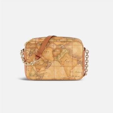 【Alviero Martini 義大利地圖包】四方鍊帶迷你隨身小包包19cm-地圖黃