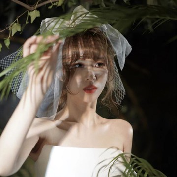 頭紗新娘頭飾網格蝴蝶結發帶短款旅拍婚紗寫真婚禮拍照道具