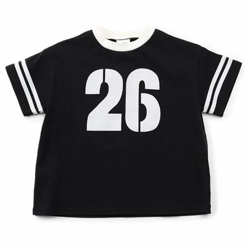 日本 BREEZE - 100%棉 運動風印花短袖上衣-數字26-黑