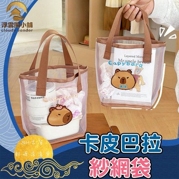 【台灣現貨 隔日到貨】手提袋 透明網袋 紗網袋 手提袋 包包 袋子 購物袋 卡皮巴拉 水豚 水豚君 浮雲閣小舖 S49