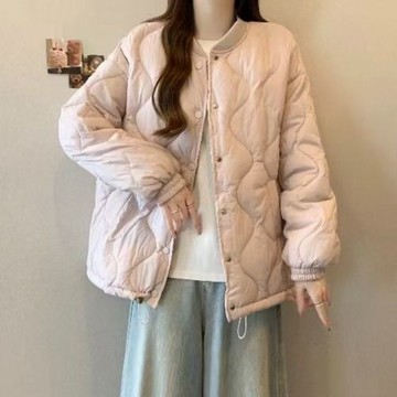 150KG胖妹妹秋冬棉服羽絨冬季新款加厚棉襖韓系寬鬆棉衣棉外套 棱格外套 寬鬆百搭女外套 秋冬韓版上衣