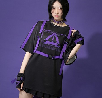 錯誤代碼可調背帶寬鬆中性短袖T恤賽博龐克ACDCRAG台灣代理JA0594