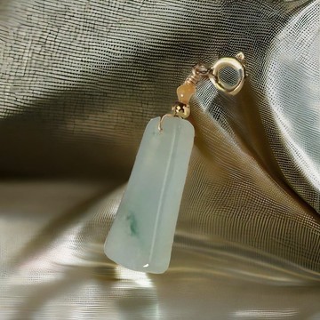 冰種飄花翡翠無事牌項鍊 14K包金 | 天然緬甸玉A貨翡翠 | 送禮