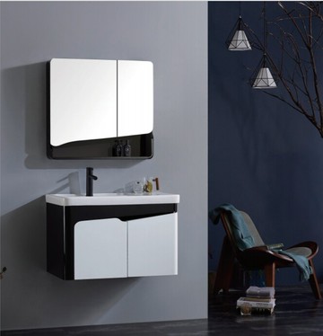 洗樂適衛浴karns卡尼斯亮黑色系列82cm一體瓷盆+防水發泡板浴櫃組+75cm防水發泡板鏡櫃