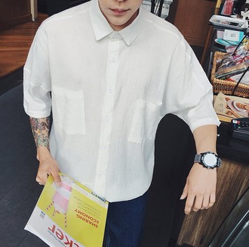 【JP.美日韓】麻類 透氣 蝙蝠 襯衫 兩色 白趴 襯衫