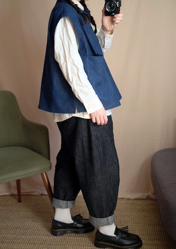 丹寧牛仔襯衫領寬版背心