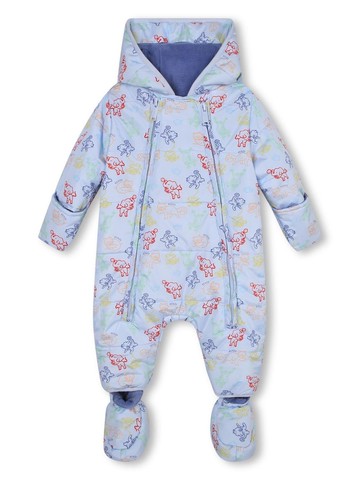 Kenzo Kids - graphic-print hooded snowsuit - kids - Polyester - 1 mth - Blue
