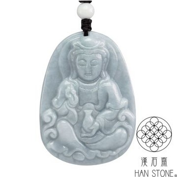 【漢石齋】天然翡翠A貨 觀音玉佩吊墜 紫羅蘭種(34*48*7mm)