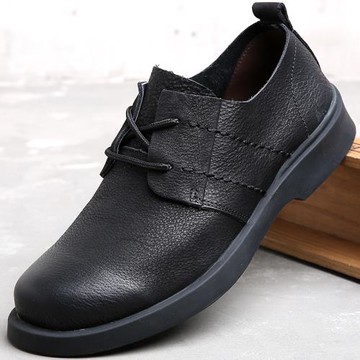 外貿男休閑皮鞋百搭男鞋防滑圓頭男款大頭鞋真皮男士軟底系帶鞋子