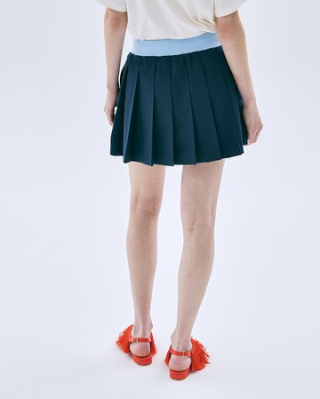 MARDI MERCREDI 學院風百褶裙 海軍藍色 撞色腰帶 可調式 COTTON PLEATED MINI SKIRT