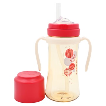 MOTHER-K PPSU多功能學飲吸吸杯 365度不漏 LSR超柔軟矽膠吸管  石榴紅  300ml  1個