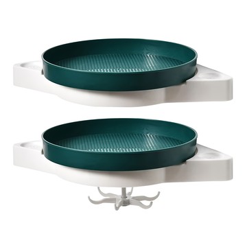 無痕壁掛式旋轉盤置物架 Set 2入 墨玉色 尺寸27cm x 37cm x 13cm 附掛勾  1組