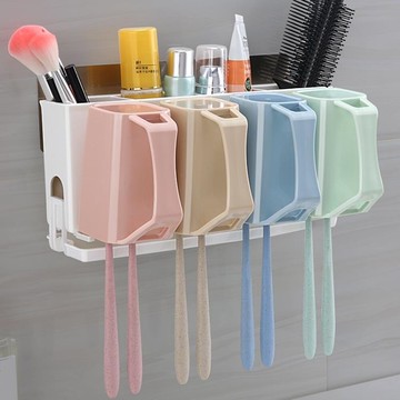 吸壁式牙刷架置物架壁掛衛生間漱口杯免打孔牙刷杯套裝