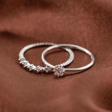 [925純銀]MARIGOLD傾心鑲鑽莫桑鑽戒指二入組【KMD325】