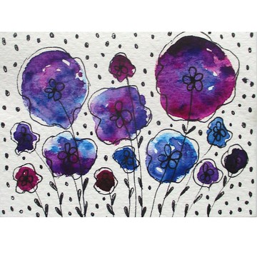 Original ACEO Abstract Flowers 花卉微型水彩畫 原創 ACEO 抽象花