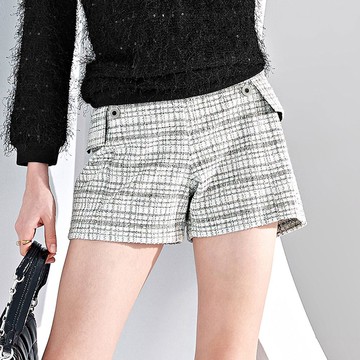 ILEY伊蕾 無腰頭小香花呢針織短褲(白色；M-XL)1234216005