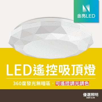 【優選照明】金亮LED 星鑽水晶吸頂燈｜遙控調光調色｜臥室/客廳/廚房燈具｜48W/60W/80W/100W