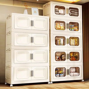 78面寬摺疊雙開門五層收納櫃-附滑輪-024316 純白面板