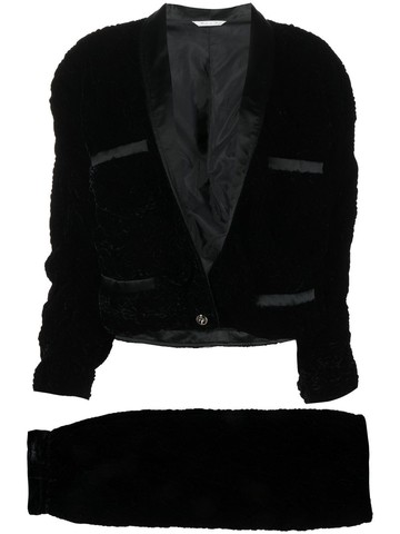 Versace Pre-Owned - 1980s velvet padded skirt suit - women - Viscose/Cupro/Silk/Polyamide/Silk/Spandex/Elastane - 40 - Black