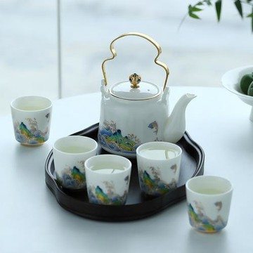 中式陶瓷提梁壺茶具套裝茶杯干泡盤全套家用辦公室大容量節日禮品
