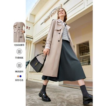 betu百圖秋季新款高級感小個子單排扣中長款風衣外套