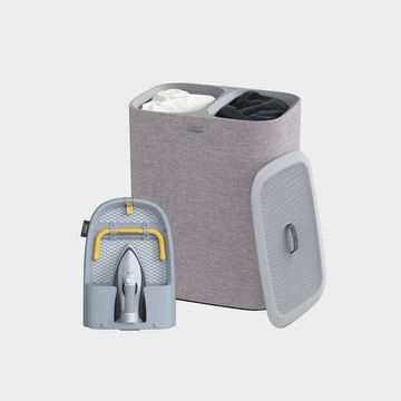 Joseph Joseph Tota 90L 分類洗衣籃(雙格) -灰+ 折疊桌上型燙衣板 - 淺藍