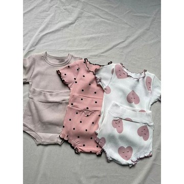 mori🎀mori韓版ins4色短袖卷邊愛心圓點純色圖案三角褲套裝男女寶寶夏季透氣