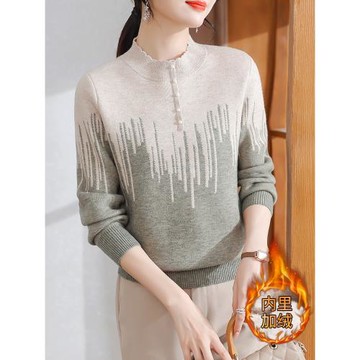 媽媽冬裝2025新款一體絨打底衫中老年女裝加絨加厚毛衣氣質上衣服