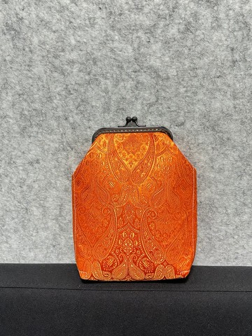 MBC 人手製 織錦腰果花 10cm 方形框 口金包 橙色